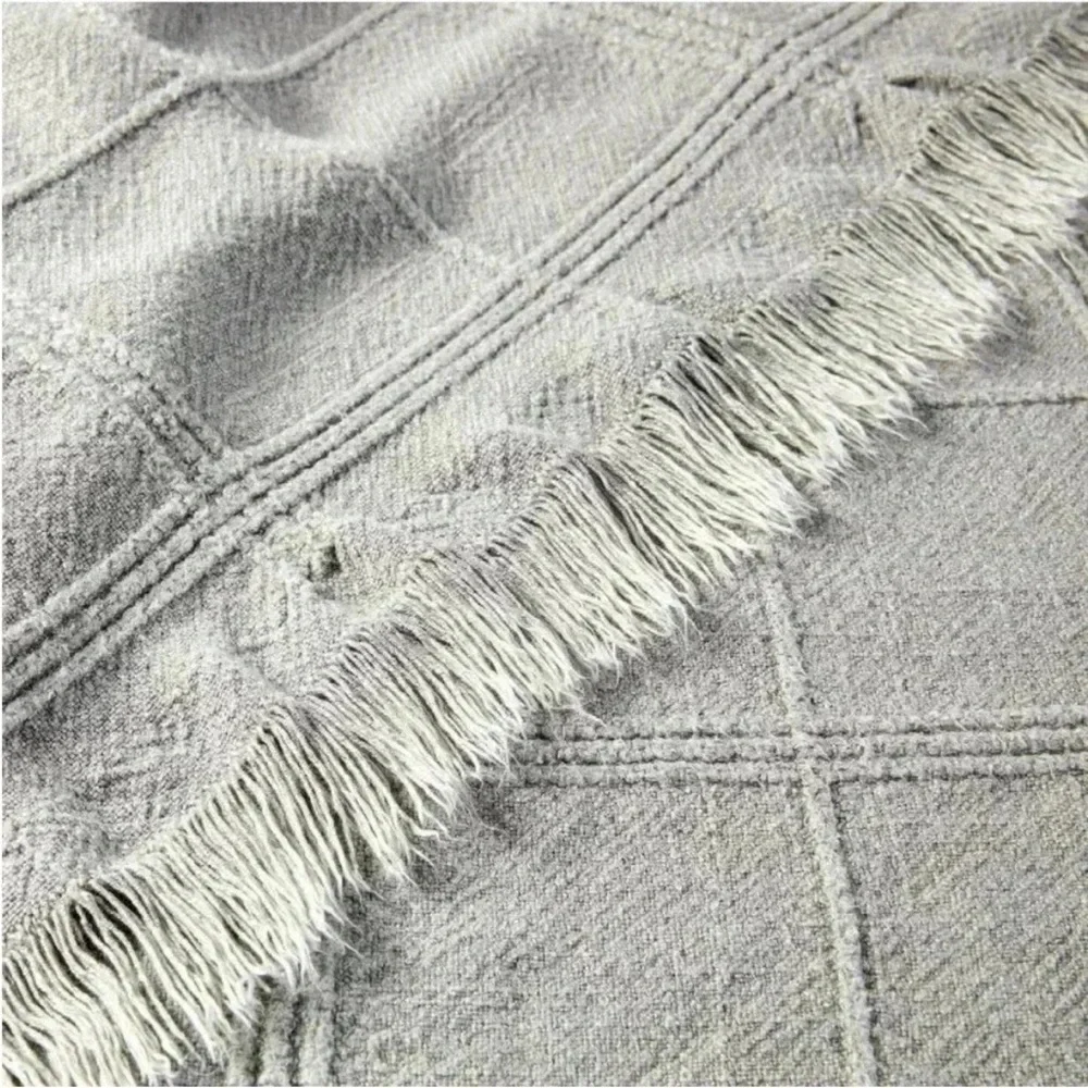 NWOT Textured Grid Lines Dobby Throw Blanket Light Gray - Hearth & Hand